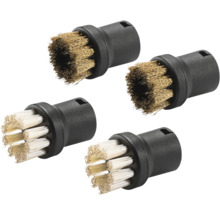 Vier Reinigungsbürstenaufsätze mit Messing- und Nylonborsten