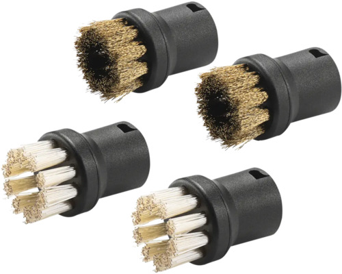 Vier Reinigungsbürstenaufsätze mit Messing- und Nylonborsten