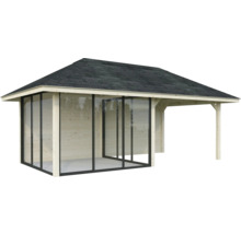 Abri de jardin avec façade en verre et toit