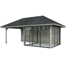 Pavillon en bois avec toit et façades en verre