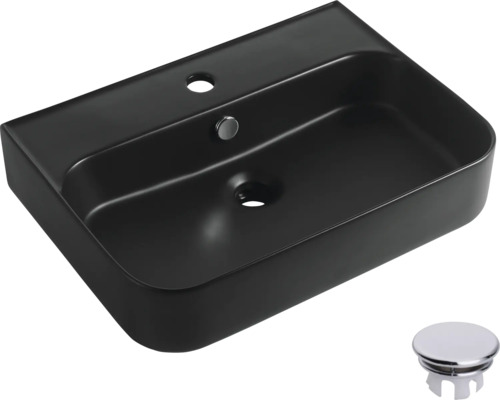 Vasque à poser noire en céramique avec garniture de vidange