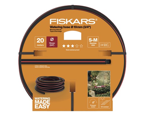 Tuyau d''arrosage Fiskars de 19 millimètres de diamètre, 20 mètres de long, résistant au pliage et aux UV