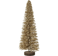 Dekorativer Weihnachtsbaum mit Glitzer auf Holzfuß