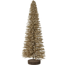 Dekorativer Weihnachtsbaum mit glitzernder Oberfläche auf Holzständer