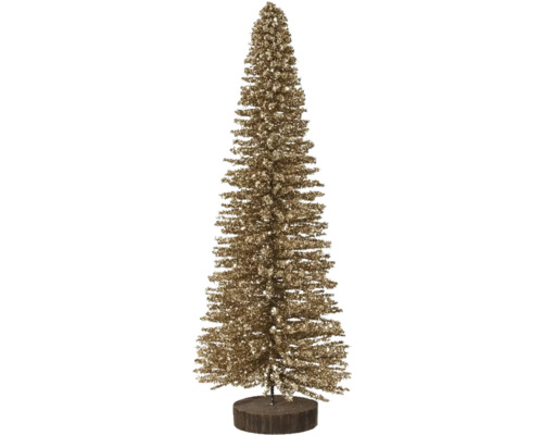 Dekorativer Weihnachtsbaum mit glitzernder Oberfläche auf Holzständer