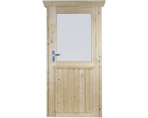 Porte en bois avec insert en verre et poignée en métal