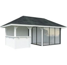 Pavillon de jardin avec toit et paroi coulissante en verre