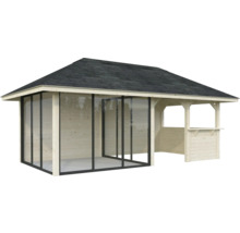 Pavillon de jardin en bois avec façade vitrée et toit