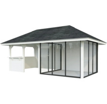 Pavillon de jardin avec parois en verre et toit