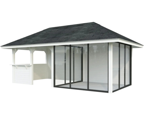 Pavillon de jardin avec parois en verre et toit