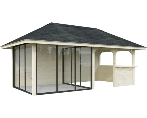 Pavillon de jardin en bois avec toit et fenêtres