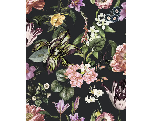 Papier peint intissé Flora rosa noir Papier peint à fleurs avec motif floral