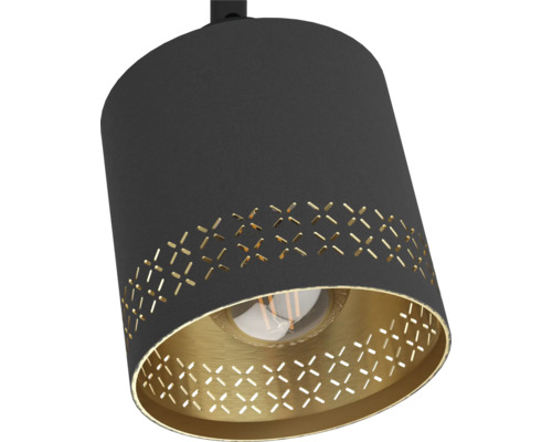 Hängelampe mit Stoffschirm und gelochtem Muster