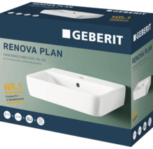 Emballage d''un lavabo Geberit Renova Plan d''une largeur de 45 centimètres
