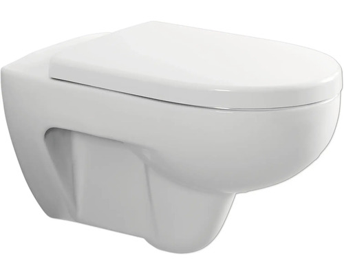 WC suspendu GEBERIT Renova cuvette à fond creux sans bride de rinçage à économie d'eau blanc brillant avec abattant CG02035000