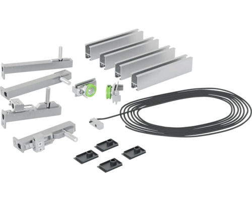 Schiebetürbeschlag-Set mit Schienen, Aufhängungen, Rollen und Zubehör
