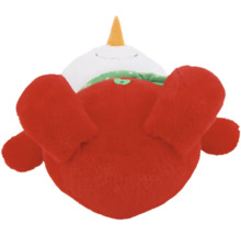 Bonhomme de neige en peluche rouge avec un nez jaune