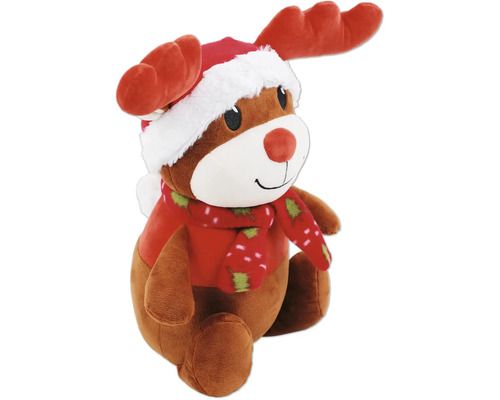 Peluche renne avec bonnet de Noël et écharpe