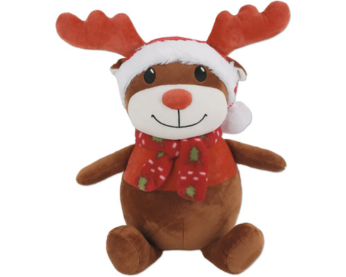 Renne de Noël en peluche avec bonnet et écharpe