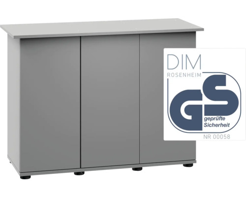 Grauer Unterschrank mit drei Türen und DIM Rosenheim GS Zeichen für geprüfte Sicherheit