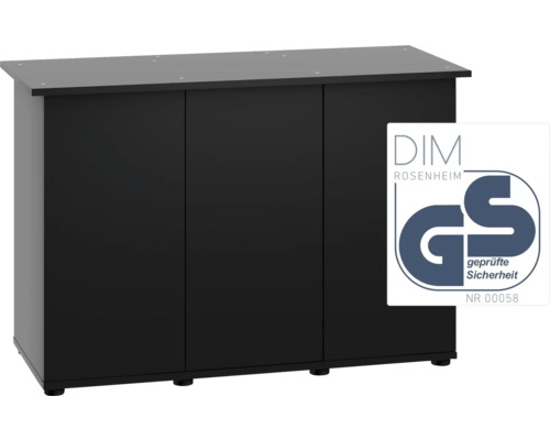 Schwarzer Unterschrank für Aquarien mit drei Türen und GS Zeichen für geprüfte Sicherheit