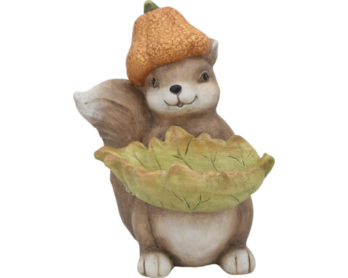 Dekofigur Eichhörnchen sitzend 25 x 28 x 38.5 cm Dekorative Eichhörnchenfigur mit Kürbishut und Blattschale