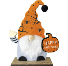 Halloween Dekoration Zwerg mit Kürbis und Spinnennetz Hut