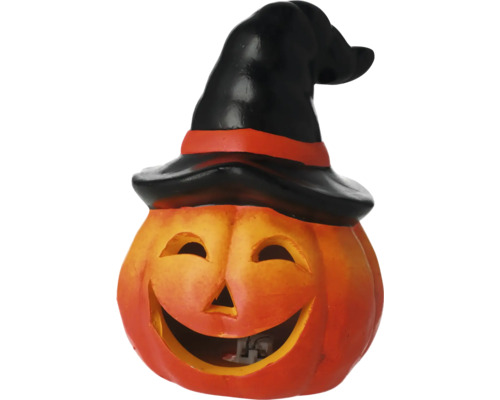 LED Windlicht Kürbis 12 x 12 x 17,3 cm orange schwarz Halloween Kürbis mit Hexenhut als Dekoration