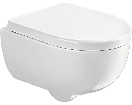 Kit WC suspendu GEBERIT Renova Compact cuvette à fond creux sans bride de rinçage blanc brillant avec kit d'insonorisation et abattant WC avec frein de chute et système Quick-Release CG04000000 WC suspendu en céramique avec siège de WC