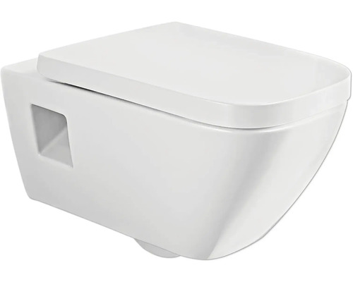 Kit WC suspendu GEBERIT Renova Plan cuvette à fond creux sans bride de rinçage blanc brillant avec kit d'insonorisation et abattant WC avec frein de chute et système Quick-Release CG04005000 WC suspendu en céramique
