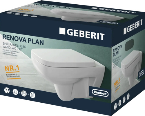 Geberit Renova Plan spülrandloses Wand WC Set Verpackung