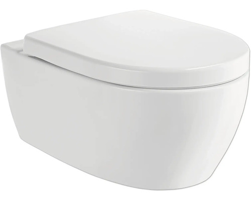 GEBERIT Wand-WC Set iCon Tiefspüler ohne Spülrand weiss glänzend mit Schallschutzset und WC-Sitz mit Absenkautomatik und QuickRelease (leicht abnehmbar) CG05040000 Weisses Wand-WC mit geschlossenem Deckel