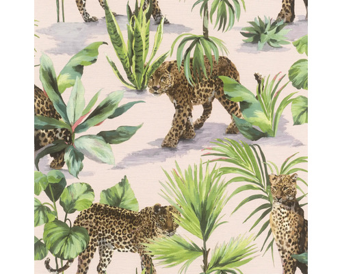 Papier peint intissé autocollant 370409 Savanna marron 6x0,53m Papier peint avec motif de léopards et de plantes