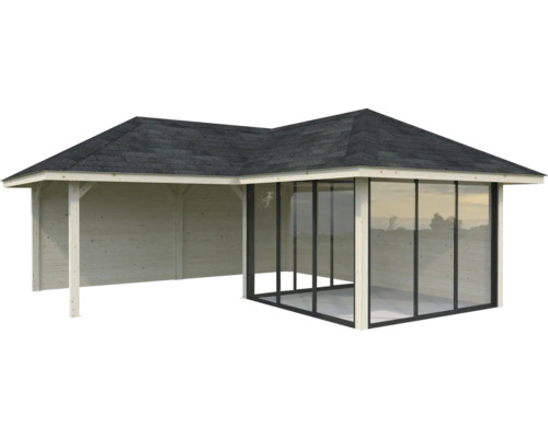 Pavillon Tonnelle Palmako 588 x 588 mm bois Pavillon en bois avec façade en verre et toit
