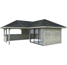 Pavillon de jardin en bois avec zone fermée et ouverte