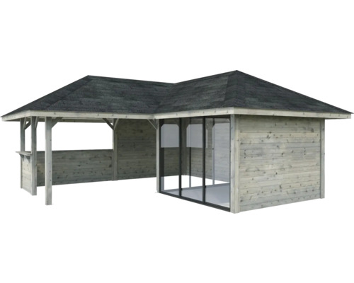 Pavillon de jardin en bois avec zone fermée et ouverte