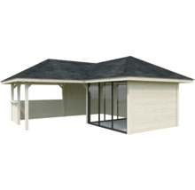 Pavillon de jardin en bois avec toit et façade en verre