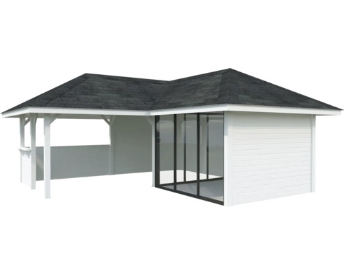 Pavillon Tonnelle Palmako 588 x 588 mm blanc Abri de jardin avec véranda et portes coulissantes en verre