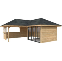 Pavillon de jardin en bois avec toit et parois latérales
