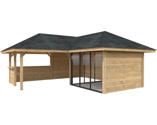 Pavillon de jardin en bois avec toit et parois latérales