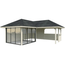 Pavillon en bois avec fenêtres et toit