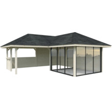 Pavillon de jardin en bois avec paroi en verre et toit