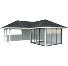 Pavillon de jardin avec toit et parois coulissantes en verre