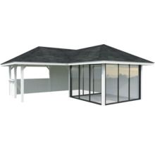 Pavillon de jardin avec murs en verre et toit