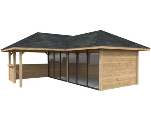 Pavillon en bois avec toit et éléments de fenêtre
