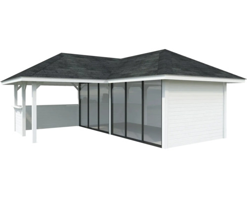 Pavillon Tonnelle Palmako 588 x 588 mm blanc Pavillon de jardin avec toit et façade vitrée