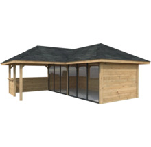 Maison de jardin en bois avec toit et portes coulissantes en verre