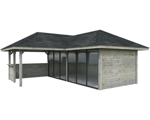 Pavillon Tonnelle Palmako 588 x 588 mm bois gris Maison de jardin en bois avec toit et fenêtres