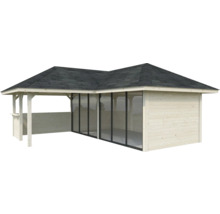 Maison de jardin en bois avec toit et portes coulissantes en verre