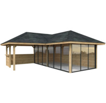 Pavillon de jardin en bois avec toit et parois en verre